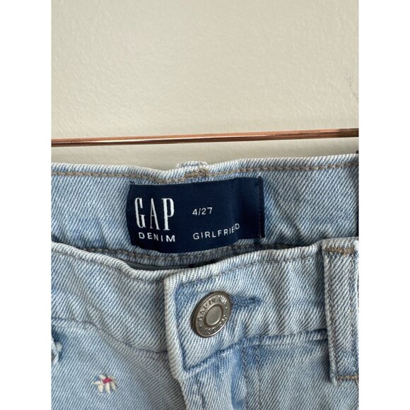 Gap Denim Girlfriend Jeans Light Wash 4/27 Embroidered Floral Stretch Mid Rise T - Picture 8 of 13